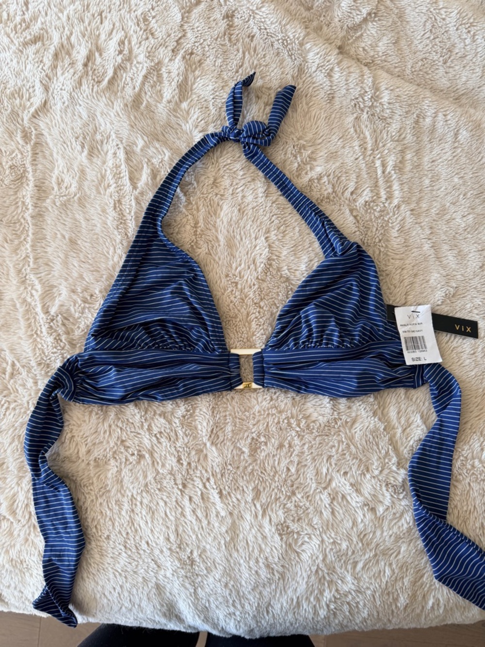 Vix Navy and White Striped Swim Top